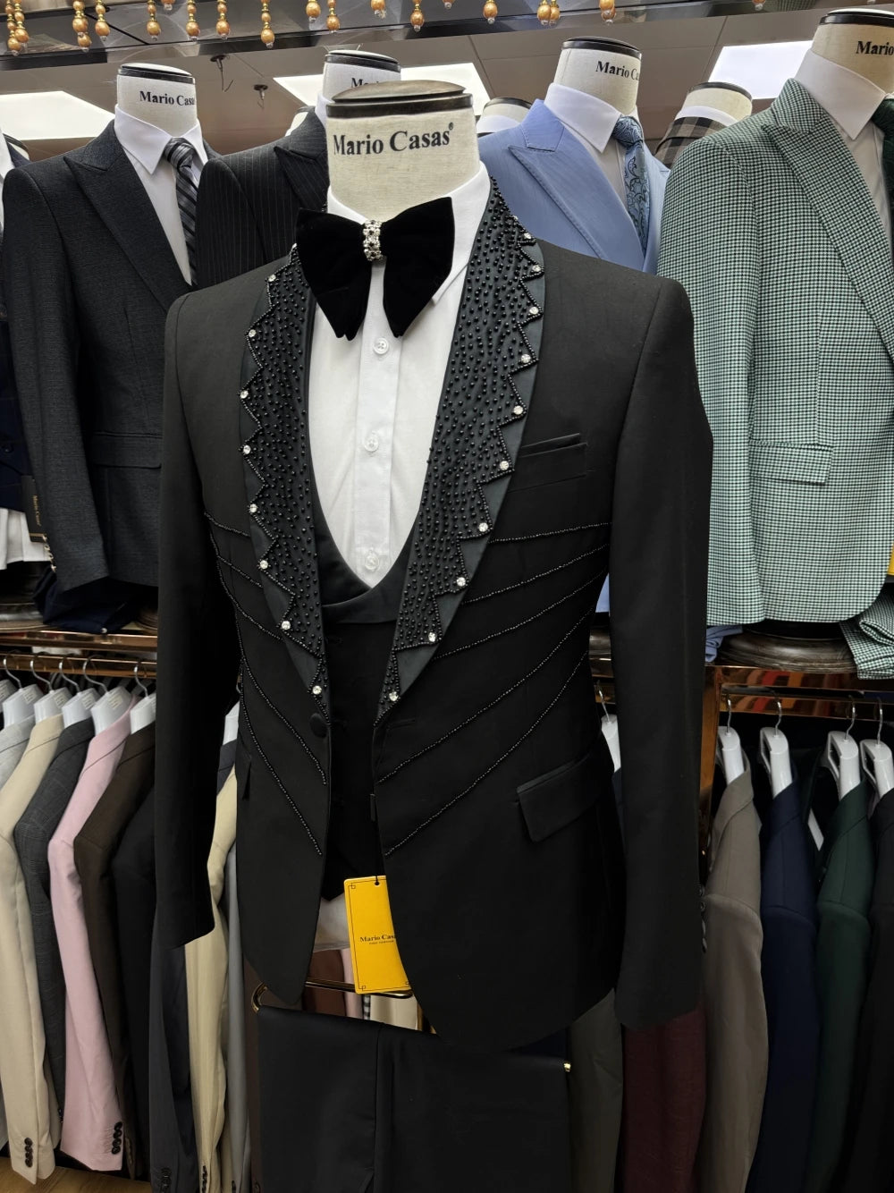 Charming Black Beaded Luxurious Men's Suit
