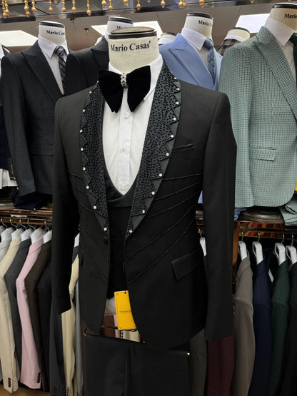 Charming Black Beaded Luxurious Men's Suit