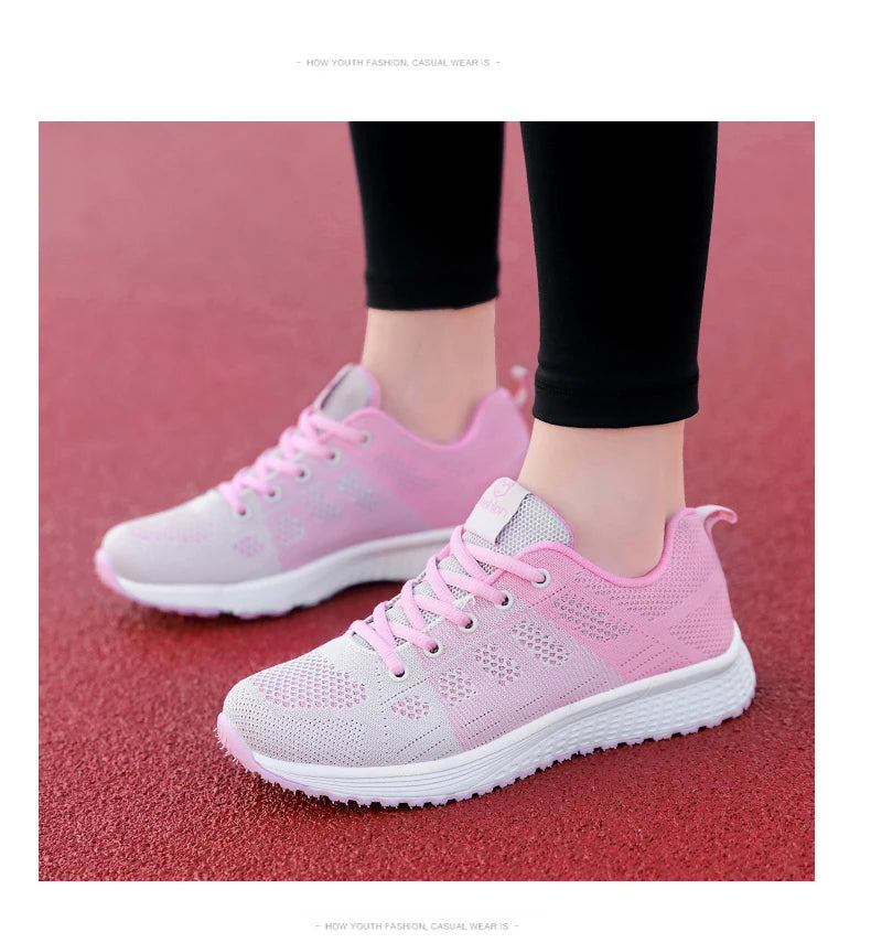 Wedges Shoes for Women Sneakers Mesh Breathable Casual Female Shoes Flat Light Lace-Up