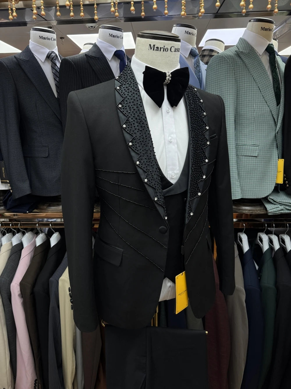 Charming Black Beaded Luxurious Men's Suit