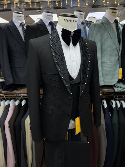 Charming Black Beaded Luxurious Men's Suit
