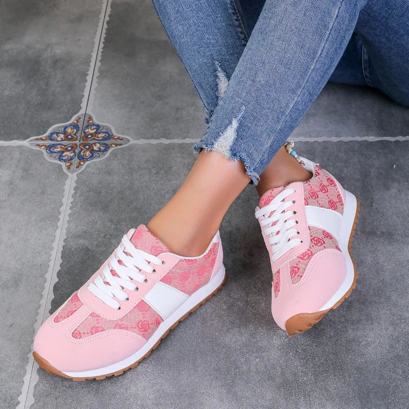 Women's Thick-soled Vulcanized Shoes Running Shoes Lace-up Low-top Retro Print