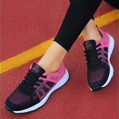 Wedges Shoes for Women Sneakers Mesh Breathable Casual Female Shoes Flat Light Lace-Up