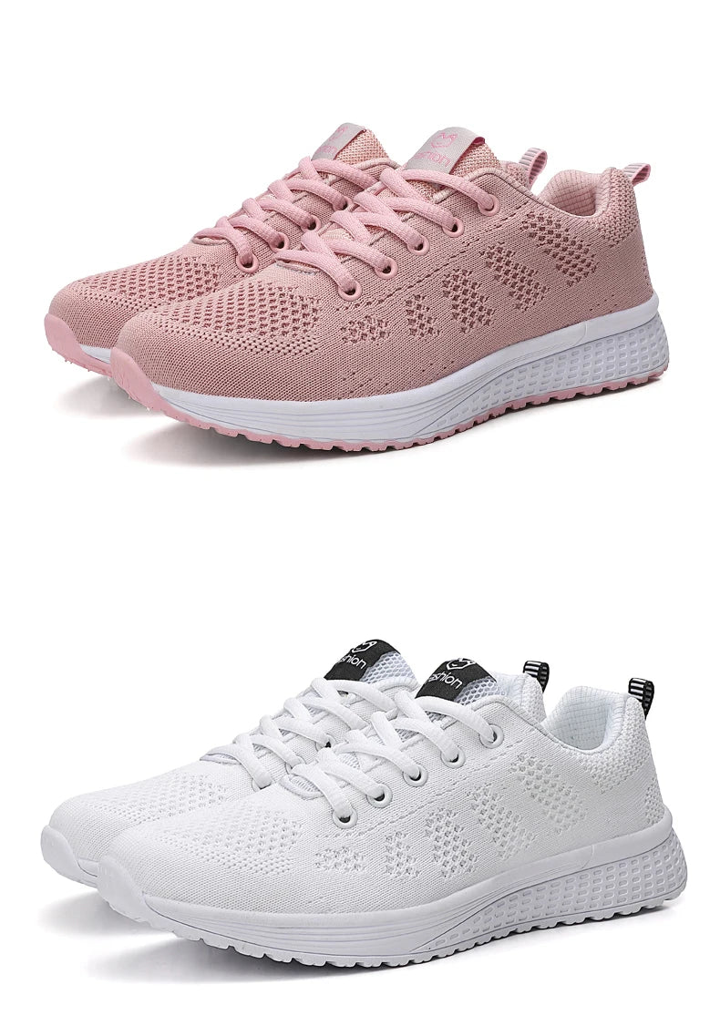 Wedges Shoes for Women Sneakers Mesh Breathable Casual Female Shoes Flat Light Lace-Up