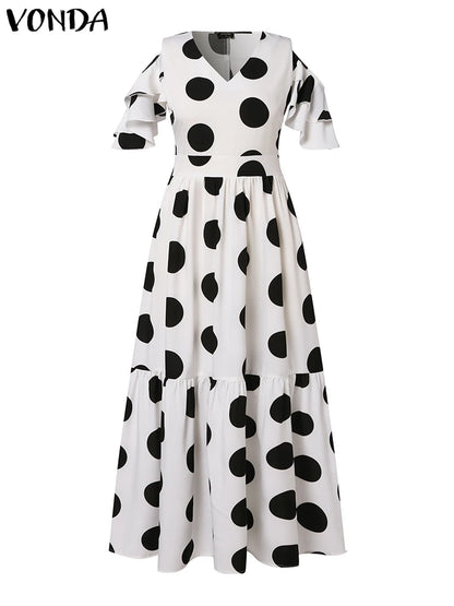 Plus Size 5XL VONDA Summer Dress Women Polka Dot