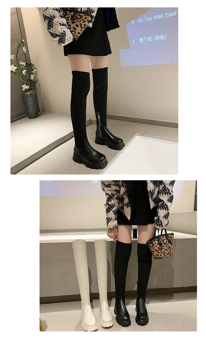 Over-the-knee women's Winter Boots with Breathable Knitting Upper, Thick Sole, and Stretch Round Toe for VIPs