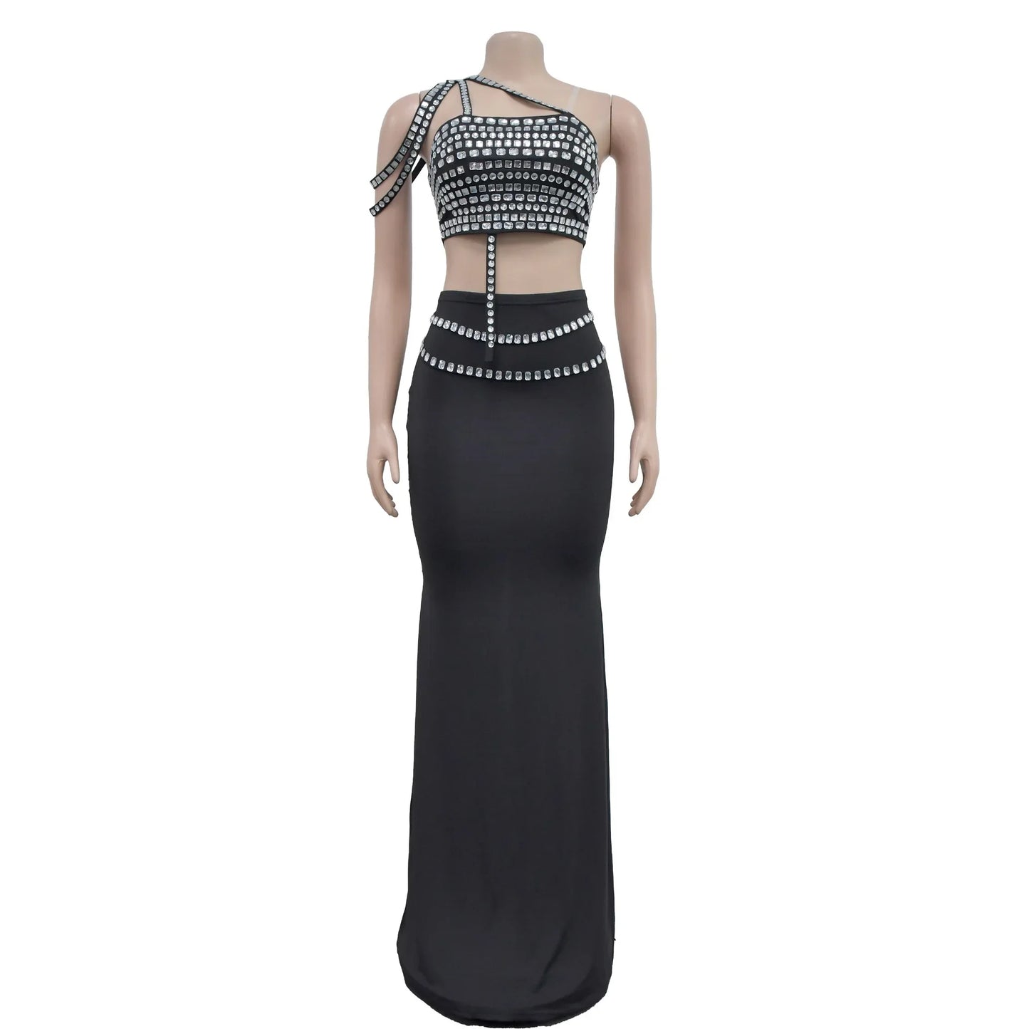 Women's Dress Set Diamonds Rhinestones Strapless Top + Long Skirt Suit Evening Prom Dress Sets Two 2 Piece Set Party Dresses