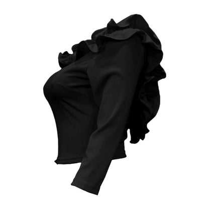 Elegant Ruffle Backless Slim Blouses Women Korean Fashion Solid Long Sleeve Tops Blusa Feminina 2024 New Ladies Harajuku Blouse