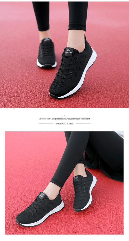 Wedges Shoes for Women Sneakers Mesh Breathable Casual Female Shoes Flat Light Lace-Up