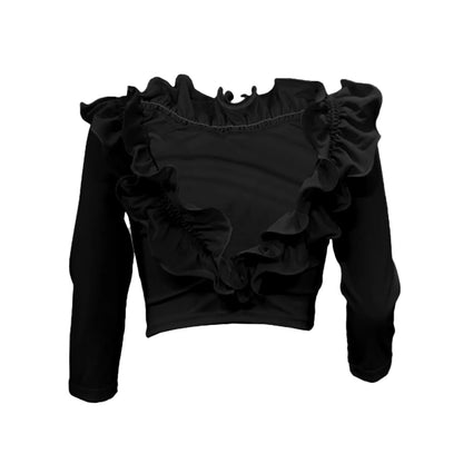 Elegant Ruffle Backless Slim Blouses Women Korean Fashion Solid Long Sleeve Tops Blusa Feminina 2024 New Ladies Harajuku Blouse