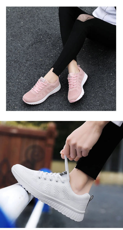 Wedges Shoes for Women Sneakers Mesh Breathable Casual Female Shoes Flat Light Lace-Up