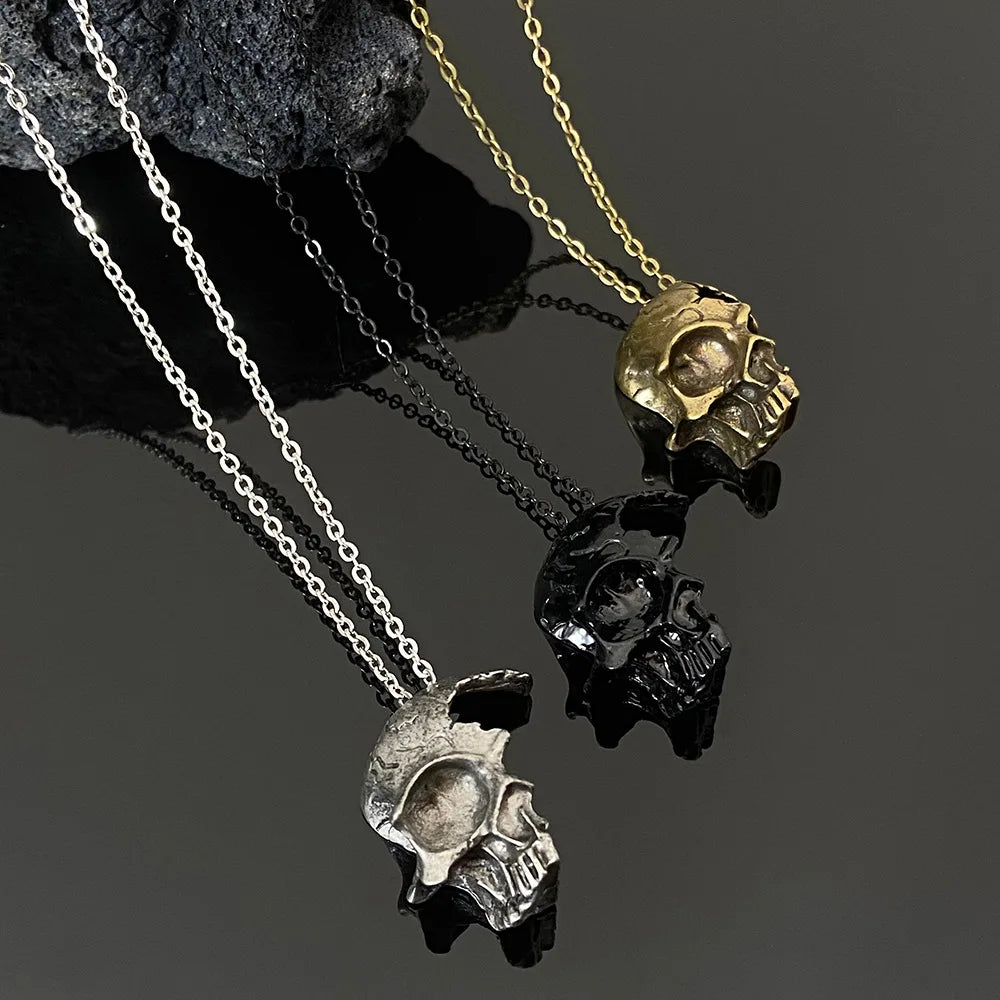 Vintage Fashion Half Face Skull Necklace for Men Gothic Punk Men Skeleton Pendant Fashion Personality Halloween Jewelry Gifts