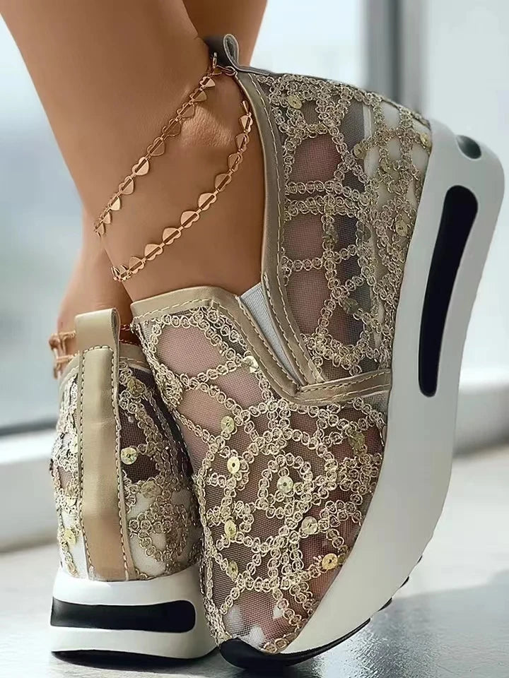 Women's Sneakers Floral Embroidery Mesh Sneakers