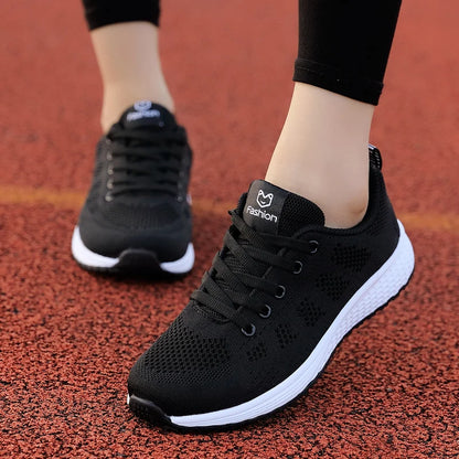 Wedges Shoes for Women Sneakers Mesh Breathable Casual Female Shoes Flat Light Lace-Up