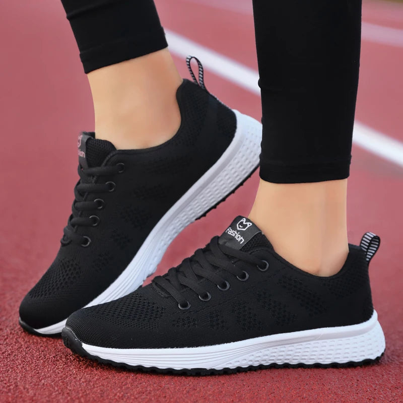 Wedges Shoes for Women Sneakers Mesh Breathable Casual Female Shoes Flat Light Lace-Up