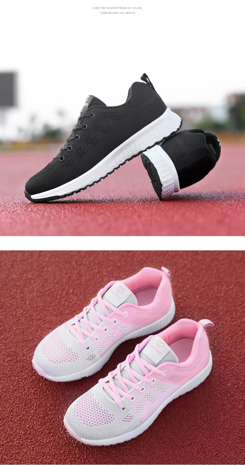 Wedges Shoes for Women Sneakers Mesh Breathable Casual Female Shoes Flat Light Lace-Up