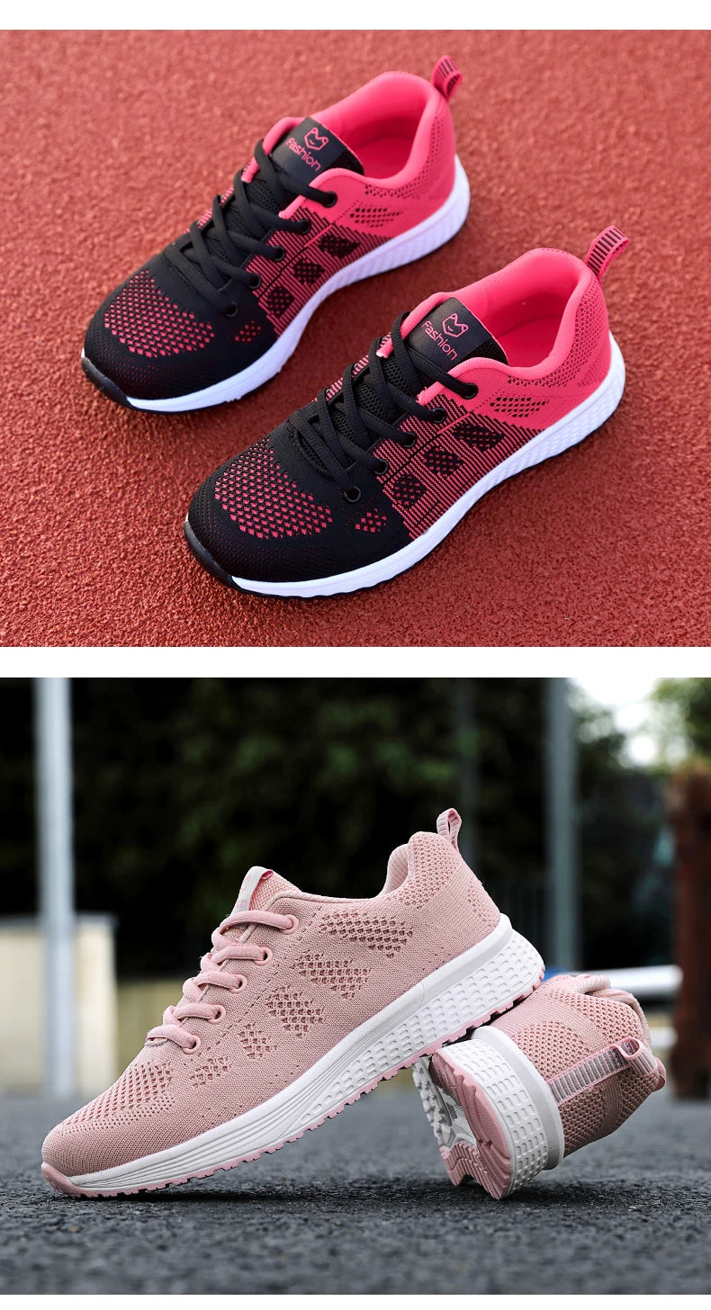 Wedges Shoes for Women Sneakers Mesh Breathable Casual Female Shoes Flat Light Lace-Up