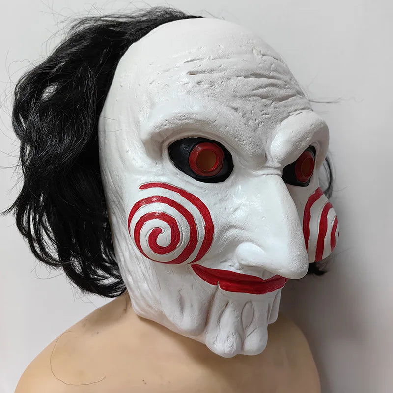 Saw Billy Puppet Horror Mask Movie Scary Grimace Doll Full Face Adults Latex Mask Halloween Party Costume Cosplay Mischief Props