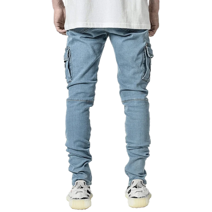 Men Black Cargo Pants Multi Pockets Jeans