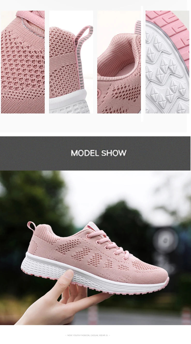 Wedges Shoes for Women Sneakers Mesh Breathable Casual Female Shoes Flat Light Lace-Up