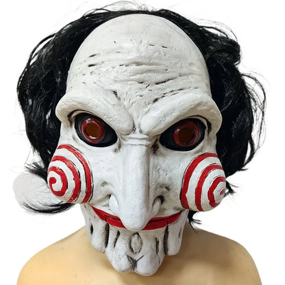 Saw Billy Puppet Horror Mask Movie Scary Grimace Doll Full Face Adults Latex Mask Halloween Party Costume Cosplay Mischief Props