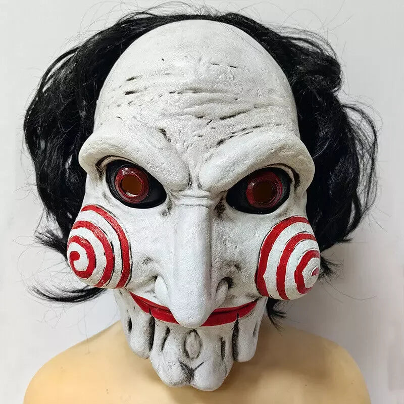 Saw Billy Puppet Horror Mask Movie Scary Grimace Doll Full Face Adults Latex Mask Halloween Party Costume Cosplay Mischief Props