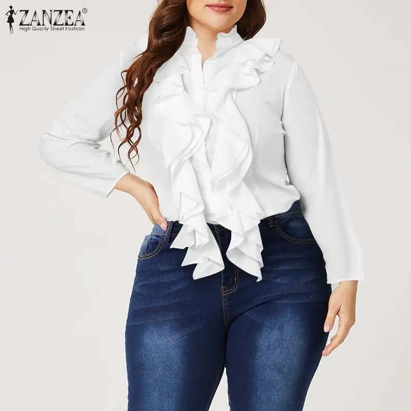 2024 ZANZEA Women Fashion Ruffles Shirts Autumn Elegant Long Sleeve Blouse Casual Tunic Tops Holiday Chemise Party Blusas Mujer