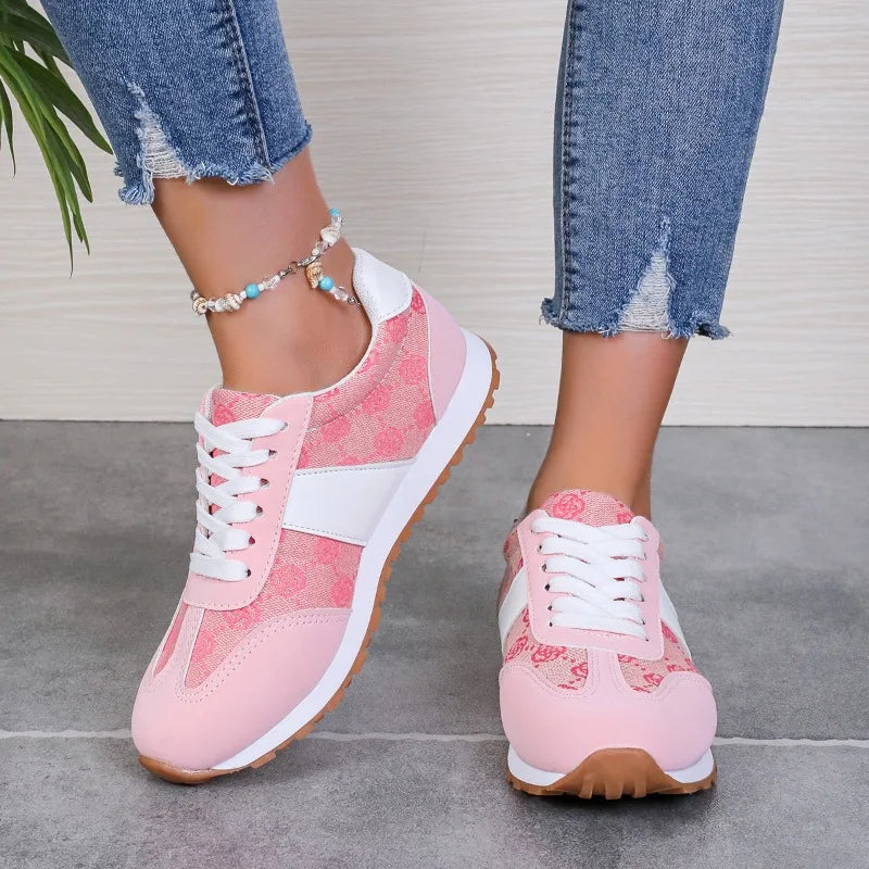 Women's Thick-soled Vulcanized Shoes Running Shoes Lace-up Low-top Retro Print