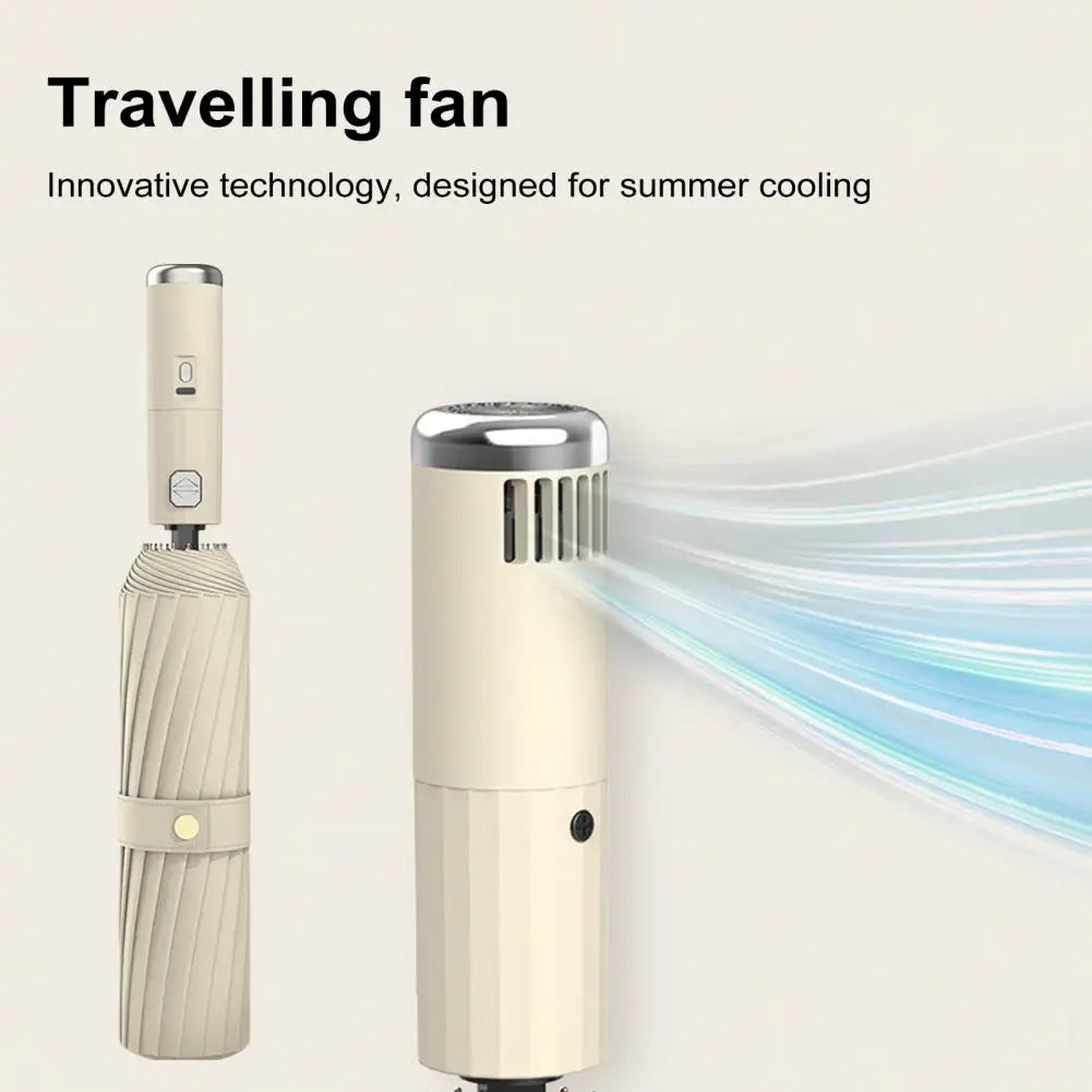 Sun Protection Umbrella with Fan 3 Levels Adjustable USB Rechargeable UV Blocking Umbrella Foldable Automatic Sun Rain Umbrella