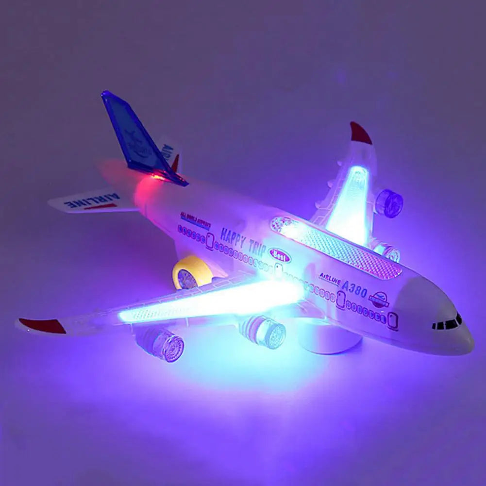 Aircraft Toy Hand-on Ability Energy-saving Kids Toy 360 Rotation Electric A380 Airplane Moving Flashing Lights Model Toy for Kid