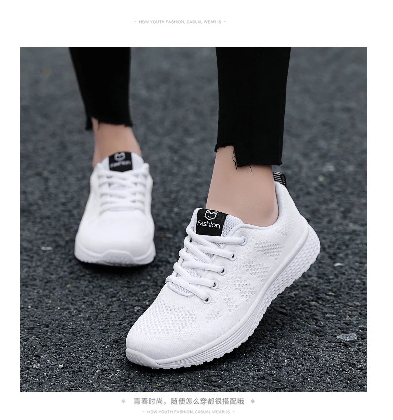 Wedges Shoes for Women Sneakers Mesh Breathable Casual Female Shoes Flat Light Lace-Up