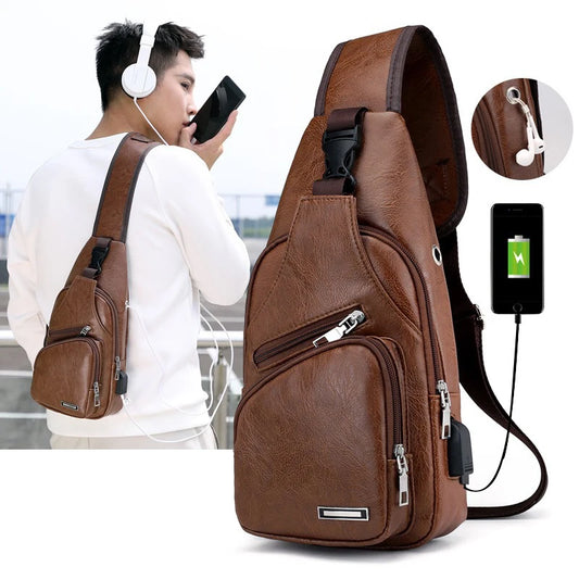 Portable Travel Men's Crossbody Bags Waterproof USB