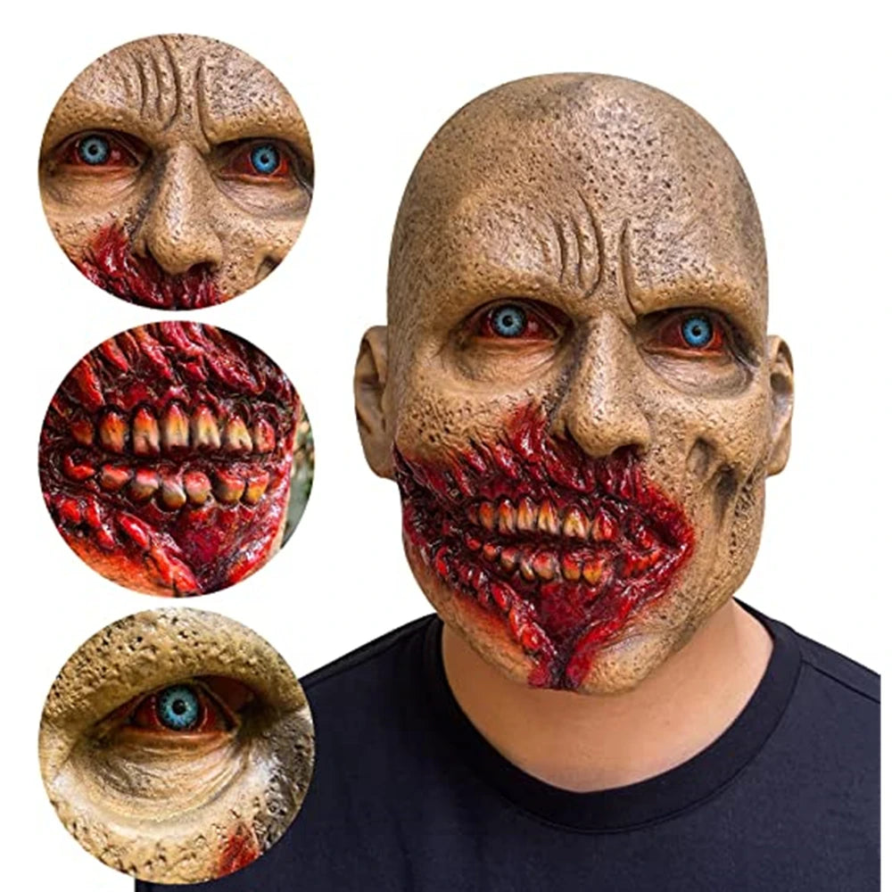 Scary Bald Blood Mouth Mask Afraid of The Walking Dead Halloween Cosplay Props Haunted House Masquerade Latex Costume