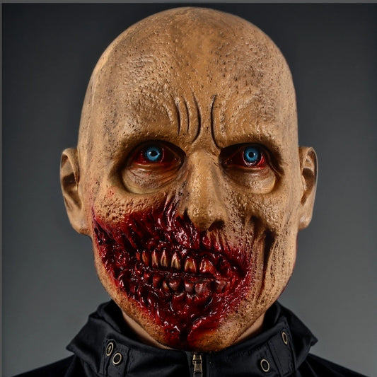 Scary Bald Blood Mouth Mask Afraid of The Walking Dead Halloween Cosplay Props Haunted House Masquerade Latex Costume