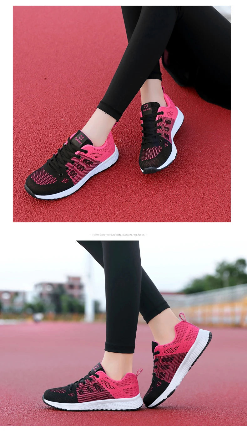 Wedges Shoes for Women Sneakers Mesh Breathable Casual Female Shoes Flat Light Lace-Up