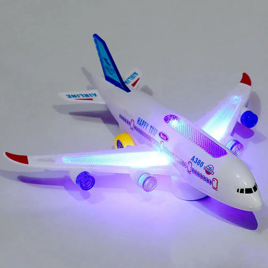 Aircraft Toy Hand-on Ability Energy-saving Kids Toy 360 Rotation Electric A380 Airplane Moving Flashing Lights Model Toy for Kid