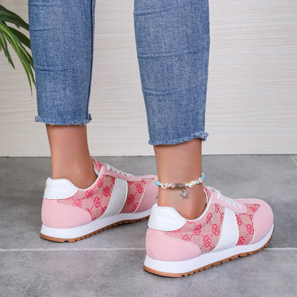 Women's Thick-soled Vulcanized Shoes Running Shoes Lace-up Low-top Retro Print