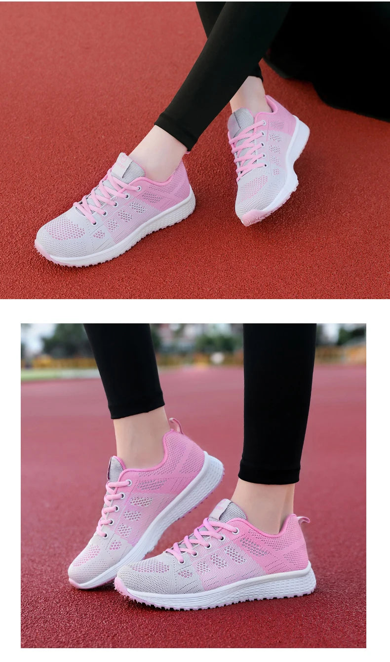 Wedges Shoes for Women Sneakers Mesh Breathable Casual Female Shoes Flat Light Lace-Up