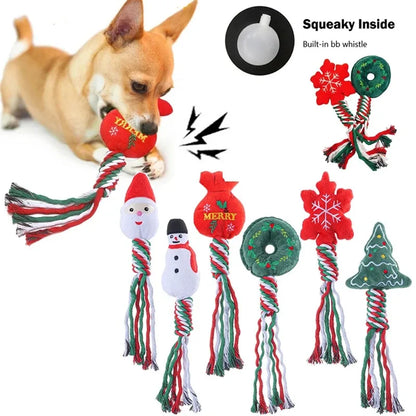 Christmas Dog Squeakey Chew Toys Cotton Ropes Knot Molar Bite Toy Funny Cute Puppies Cat Interactive Toy Xmas Gift Pets Supplies