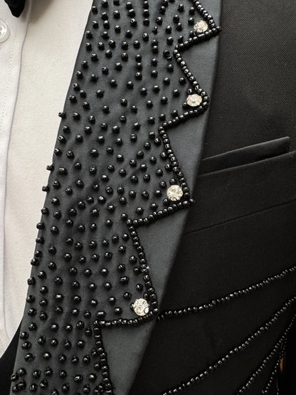 Charming Black Beaded Luxurious Men's Suit