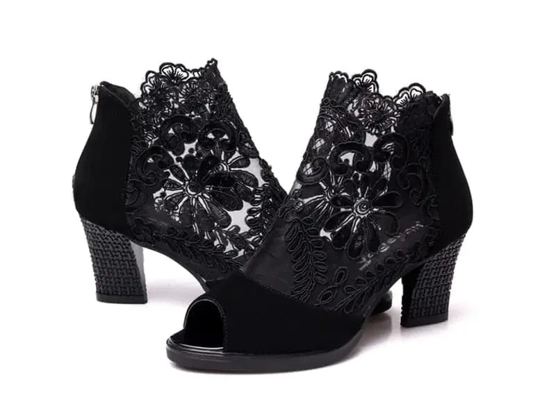 Shoes Lace Mesh High Heels - CEW Store