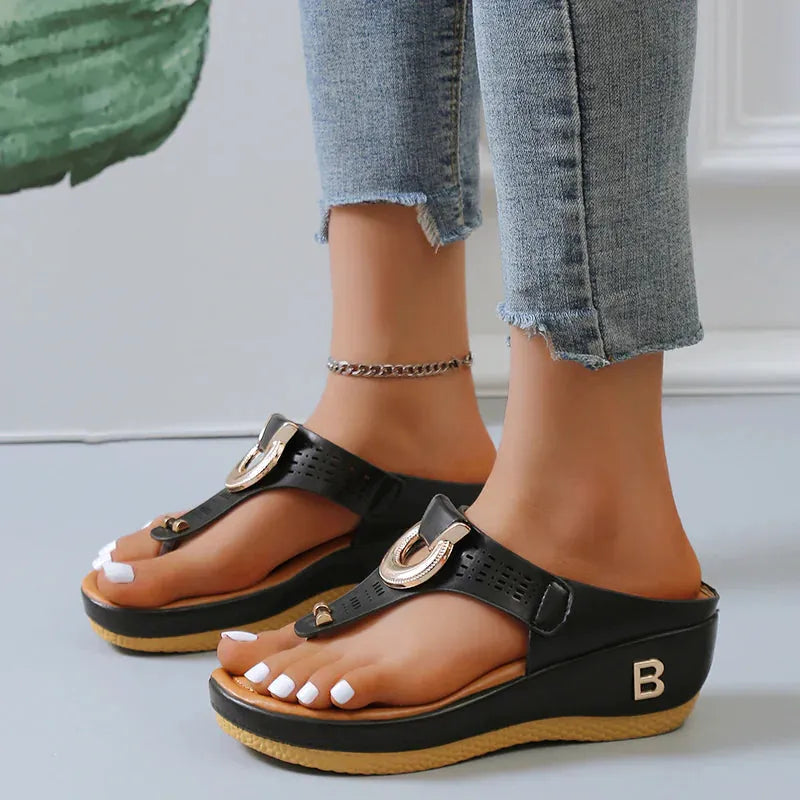 Low-Wedge Women Orthopedic Sandals Casual Flat Shoes Flip Flops Ladies Anti-Slip - CEW Store