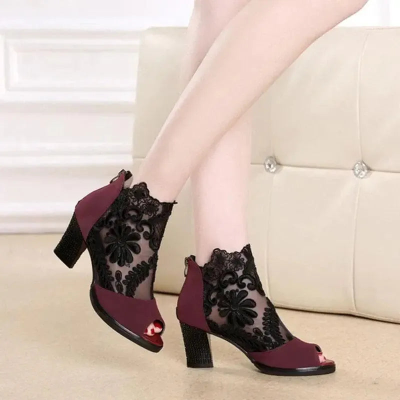 Shoes Lace Mesh High Heels - CEW Store