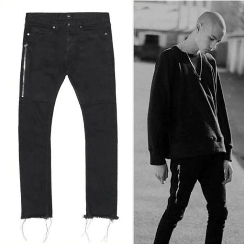 Slim Fit Black Wash Jeans with Zipper Closure