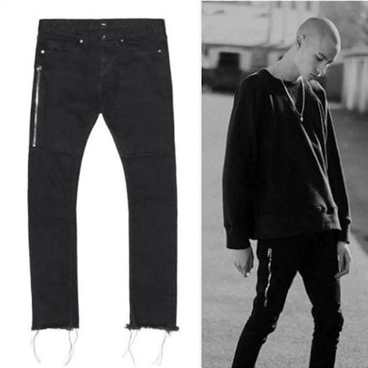 Slim Fit Black Wash Jeans with Zipper Closure