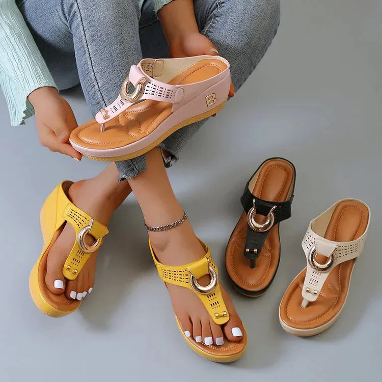 Low-Wedge Women Orthopedic Sandals Casual Flat Shoes Flip Flops Ladies Anti-Slip - CEW Store