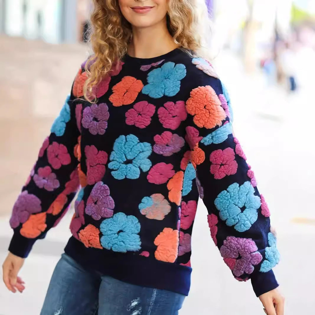 Retro Three-dimensional Flower Loose Temperament Cashmere Sweater