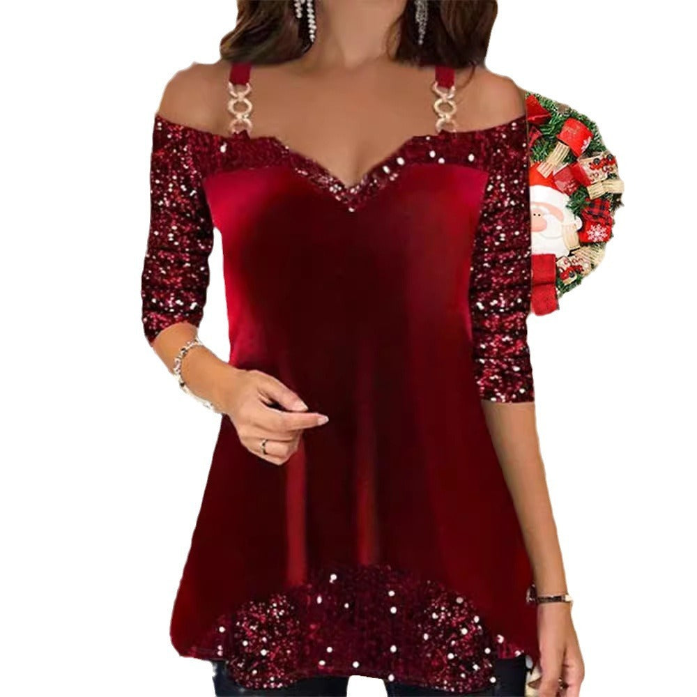 Sequin Splicing Sling Top Women's Clothing