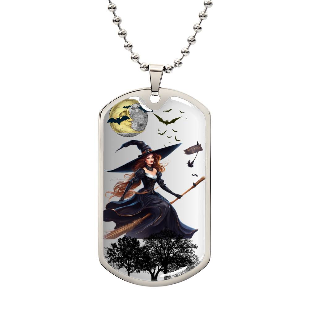 Dog Tag Witch on Broom Gray