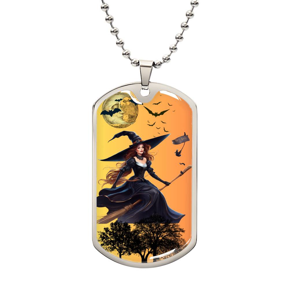 Dog Tag Witch on Broom Gold